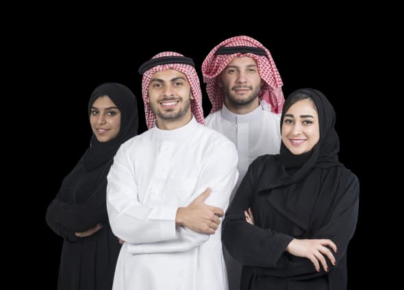 A Saudi Arabian recruitment team in agency showcasing diversity and professionalism in hr consultation.